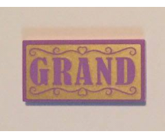 Tile 2 x 4 with Medium Lavender 'GRAND' on Gold Background Pattern (Sticker) - Set 41101