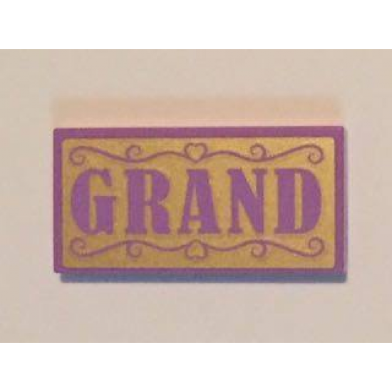 Tile 2 x 4 with Medium Lavender 'GRAND' on Gold Background Pattern (Sticker) - Set 41101
