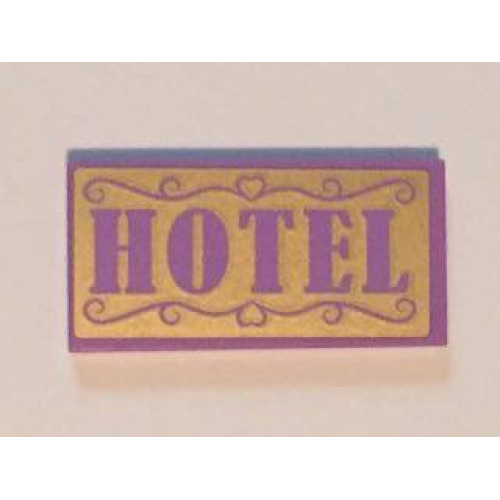 Tile 2 x 4 with Medium Lavender 'HOTEL' on Gold Background Pattern (Sticker) - Set 41101
