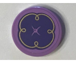 Tile, Round 2 x 2 with Bottom Stud Holder with Purple Cushion with Button and Gold Swirls on Medium Lavender Background Pattern (Sticker) - Set 41101