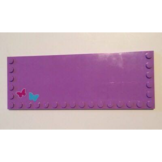 Tile, Modified 6 x 16 with Studs on Edges with Magenta and Medium Azure Butterflies Pattern (Stickers) - Set 41037