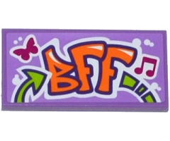 Tile 2 x 4 with Butterfly, Music Note and 'BFF' Graffiti Pattern (Sticker) - Set 41099