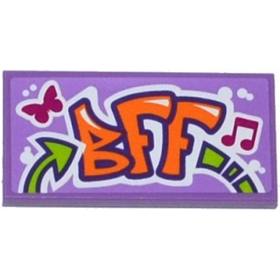 Tile 2 x 4 with Butterfly, Music Note and 'BFF' Graffiti Pattern (Sticker) - Set 41099