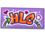 Tile 2 x 4 with Heart, Star, Flower and 'HLC' Graffiti Pattern (Sticker) - Set 41099