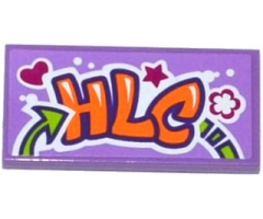 Tile 2 x 4 with Heart, Star, Flower and 'HLC' Graffiti Pattern (Sticker) - Set 41099