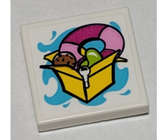 Tile 2 x 2 with Yellow Box, Key, Magenta and Bright Pink Life Preserver Pattern (Sticker) - Set 41374