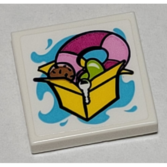 Tile 2 x 2 with Yellow Box, Key, Magenta and Bright Pink Life Preserver Pattern (Sticker) - Set 41374