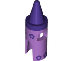Minifigure, Headgear Head Cover, Costume Crayon with Dark Purple Tip and Flowers Pattern