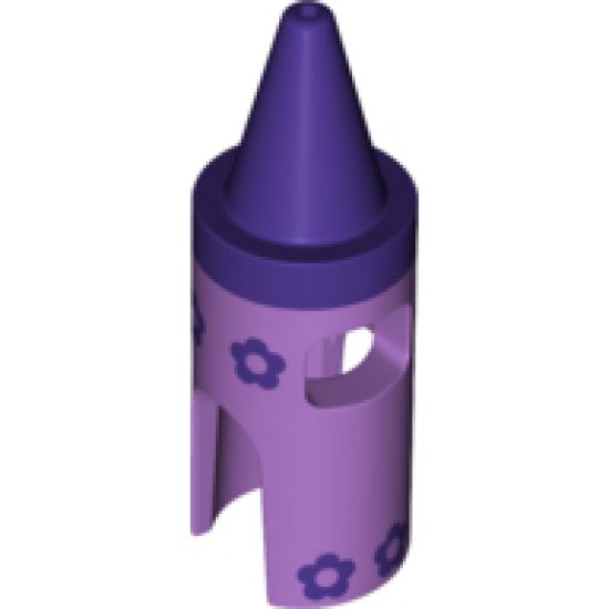 Minifigure, Headgear Head Cover, Costume Crayon with Dark Purple Tip and Flowers Pattern