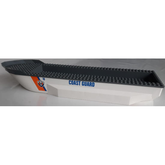 Boat, Hull Unitary 51 x 12 x 6 with Side Bulges and Dark Bluish Gray Top with Blue 'COAST GUARD' and Logo Pattern on Both Sides (Stickers) - Set 60167