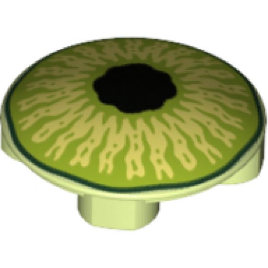 Plate, Round 2 x 2 with Rounded Bottom and Lime and Black Eye Pattern