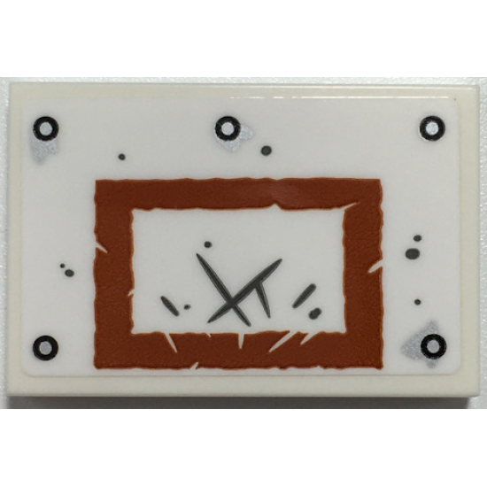 Tile 2 x 3 with Dark Orange Rectangle with Scratches, Silver Rivets, Basketball Backboard Pattern (Sticker) - Set 70435