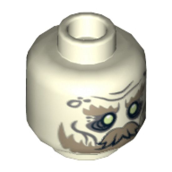 Minifigure, Head Dual Sided LotR Ghost with Glowing Eyes, Moustache, and Circles on Temples, Mouth Closed / Mouth Open Pattern - Hollow Stud