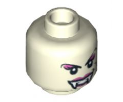 Minifigure, Head Dual Sided Alien with Black Eyes, Fangs, Arched Eyebrows, Mouth Closed / Mouth Open Pattern (Lady Vampyre) - Hollow Stud