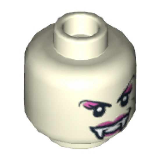 Minifigure, Head Dual Sided Alien with Black Eyes, Fangs, Arched Eyebrows, Mouth Closed / Mouth Open Pattern (Lady Vampyre) - Hollow Stud