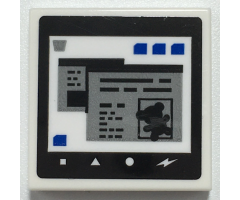 Tile 2 x 2 with Computer Screen with Icons, Silver Windows, Blue File Folders, Black Teddy Bear and Border Pattern (Sticker) - Set 70425