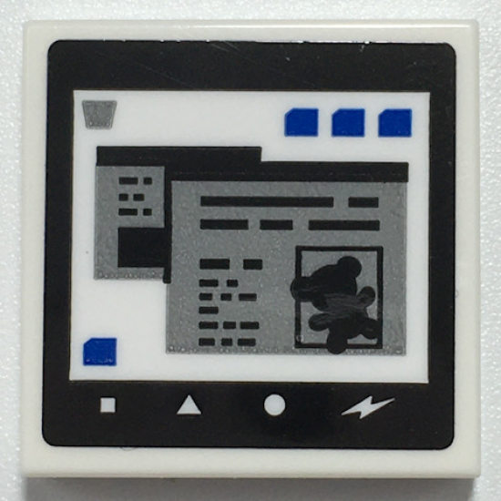 Tile 2 x 2 with Computer Screen with Icons, Silver Windows, Blue File Folders, Black Teddy Bear and Border Pattern (Sticker) - Set 70425