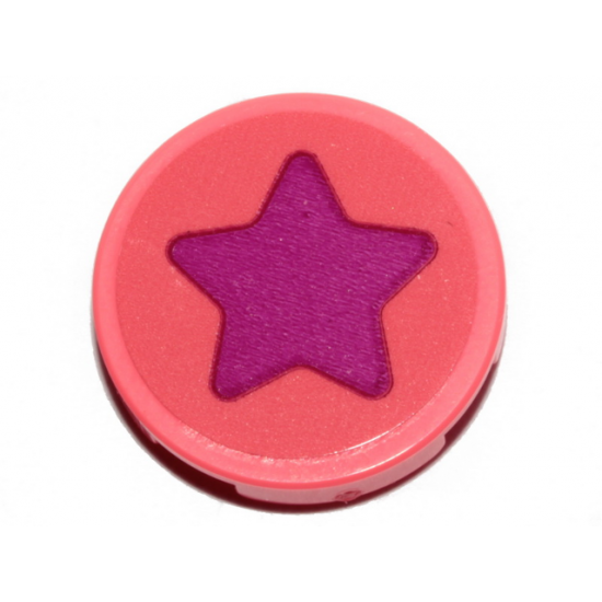 Tile, Round 2 x 2 with Bottom Stud Holder with Magenta Star Pattern (Sticker) - Set 70828