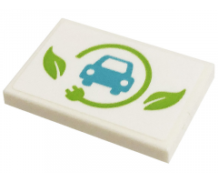 Tile 2 x 3 with Medium Azure Car, Lime Leaves and Power Plug Pattern (Sticker) - Set 41443