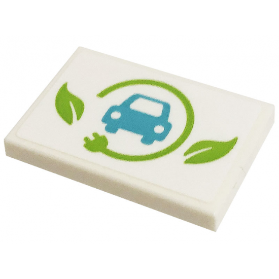 Tile 2 x 3 with Medium Azure Car, Lime Leaves and Power Plug Pattern (Sticker) - Set 41443