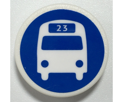 Road Sign 2 x 2 Round with Clip with White Bus Silhouette with '23' on Blue Background Pattern (Sticker) - Set 70425