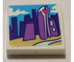 Tile 2 x 2 with City Skyline with Buildings Pattern (Sticker) - Set 41336