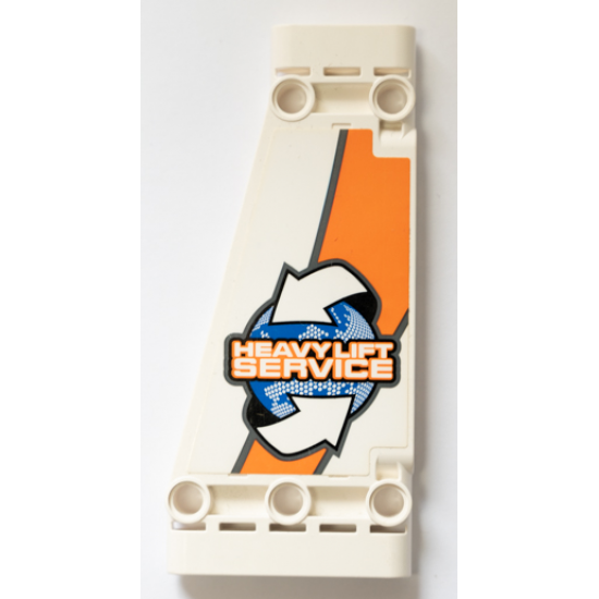 Technic, Panel Plate 5 x 11 x 1 Tapered with 'HEAVY LIFT SERVICE', White Arrows and Orange and Dark Bluish Gray Stripes Pattern Model Left Side (Sticker) - Set 42052