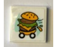 Tile 2 x 2 with Hamburger on Wheels Pattern (Sticker) - Set 41349