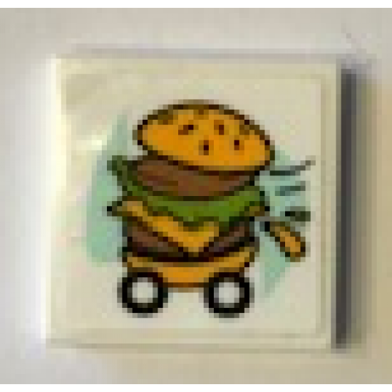 Tile 2 x 2 with Hamburger on Wheels Pattern (Sticker) - Set 41349