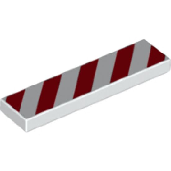 Tile 1 x 4 with Red and White Danger Stripes (White Corners) Pattern