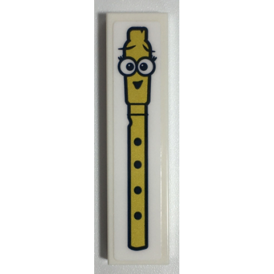 Tile 1 x 4 with Gold Recorder Flute with Face Pattern (Sticker) - Set 41252