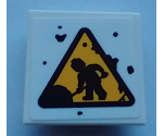 Tile, Modified 2 x 2 Inverted with Warning Triangle Road Sign with Minifigure Worker Shoveling Pattern (Sticker) - Set 70423