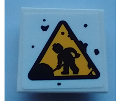 Tile, Modified 2 x 2 Inverted with Warning Triangle Road Sign with Minifigure Worker Shoveling Pattern (Sticker) - Set 70423