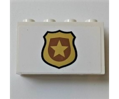 Panel 1 x 4 x 2 with Side Supports - Hollow Studs with Gold Police Badge with Black Outline Pattern (Sticker) - Set 60209