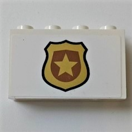 Panel 1 x 4 x 2 with Side Supports - Hollow Studs with Gold Police Badge with Black Outline Pattern (Sticker) - Set 60209