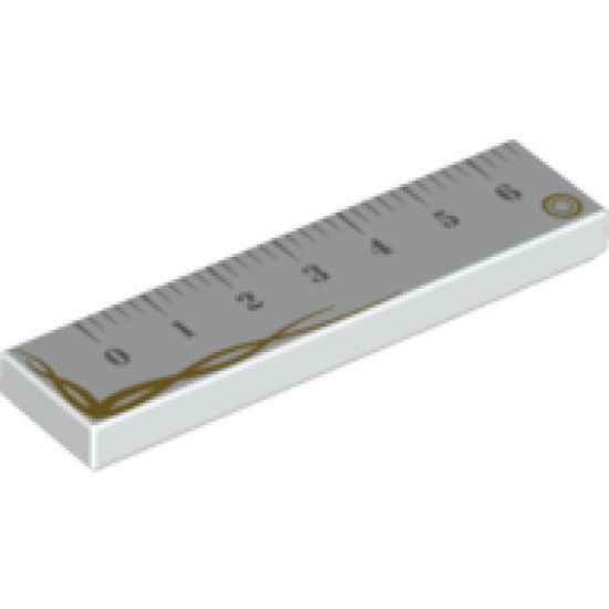 Tile 1 x 4 with Ruler with Gold Trim Pattern