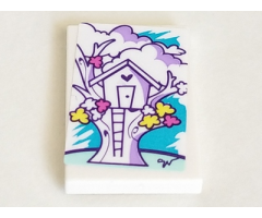 Tile 2 x 3 with Medium Lavender Tree House and Ladder Pattern (Sticker) - Set 41332