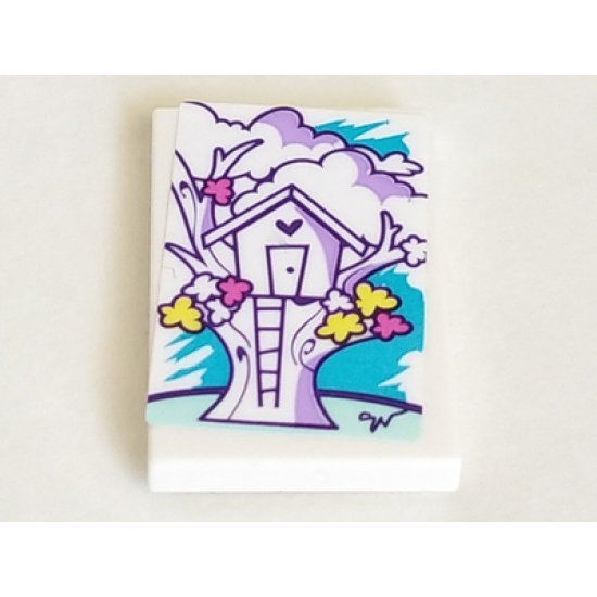 Tile 2 x 3 with Medium Lavender Tree House and Ladder Pattern (Sticker) - Set 41332