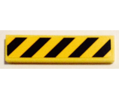 Tile 1 x 4 with Black and Yellow Danger Stripes (Yellow Corners) Pattern (Sticker) - Set 75053