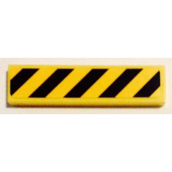 Tile 1 x 4 with Black and Yellow Danger Stripes (Yellow Corners) Pattern (Sticker) - Set 75053