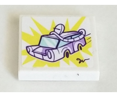 Tile 2 x 2 with Lavender Car (Olivia's Mission Vehicle) on Yellow Sunburst Pattern (Sticker) - Set 41332