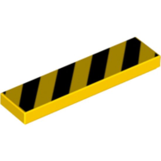 Tile 1 x 4 with Black and Yellow Danger Stripes Black Pattern