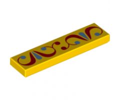 Tile 1 x 4 with Red and Medium Azure Ornament Pattern