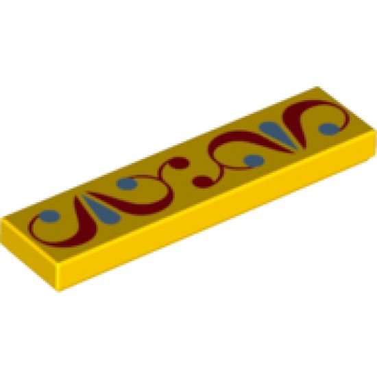 Tile 1 x 4 with Red and Medium Azure Ornament Pattern