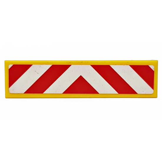 Tile 1 x 4 with Red and White Chevron Danger Stripes Thick, Red in Middle Pattern (Sticker) - Sets 60022 / 60183