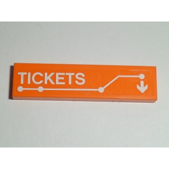 Tile 1 x 4 with White 'TICKETS', Arrow and Transit Route on Transparent Background Pattern (Sticker) - Set 60097