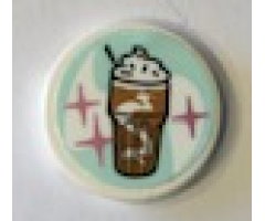 Tile, Round 2 x 2 with Bottom Stud Holder with Chocolate Milkshake Pattern (Sticker) - Set 41349