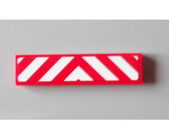 Tile 1 x 4 with Red and White Chevron Danger Stripes Thick, White in Middle Pattern (Sticker) - Set 60004