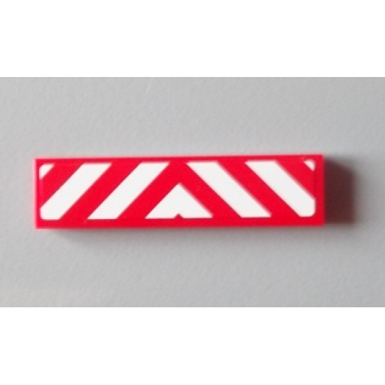 Tile 1 x 4 with Red and White Chevron Danger Stripes Thick, White in Middle Pattern (Sticker) - Set 60004