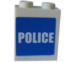Brick 1 x 2 x 2 with Inside Axle Holder with White 'POLICE' on Blue Background Pattern (Sticker) - Set 7498
